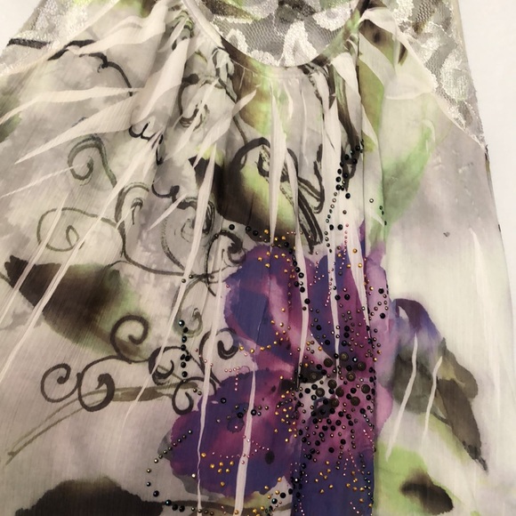 Crimson Ivy Floral High/Low Beaded Racerback Tank Top Blouse Size Small - Picture 3 of 12